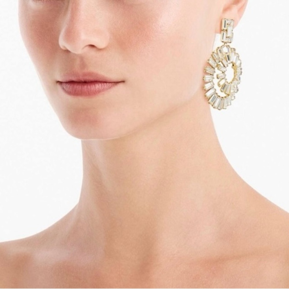 J.Crew NWT Layered crystal hoop earrings Gold hypoallergenic titanium posts